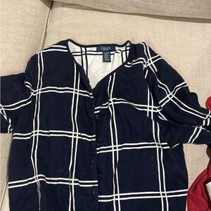 Chaps Navy Blue Cardigan with White Checkered Pattern